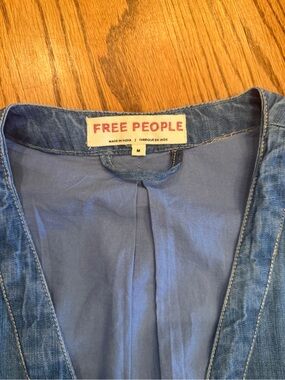 Free People Women's Blue Jeans Jacket - Classic Indigo Tie-Front